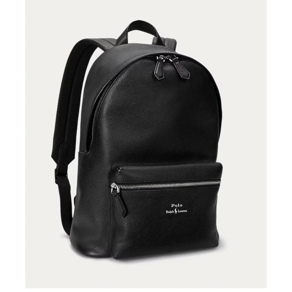 Polo Ralph Lauren Black Pebbled Leather Backpack 405962452001 NWT